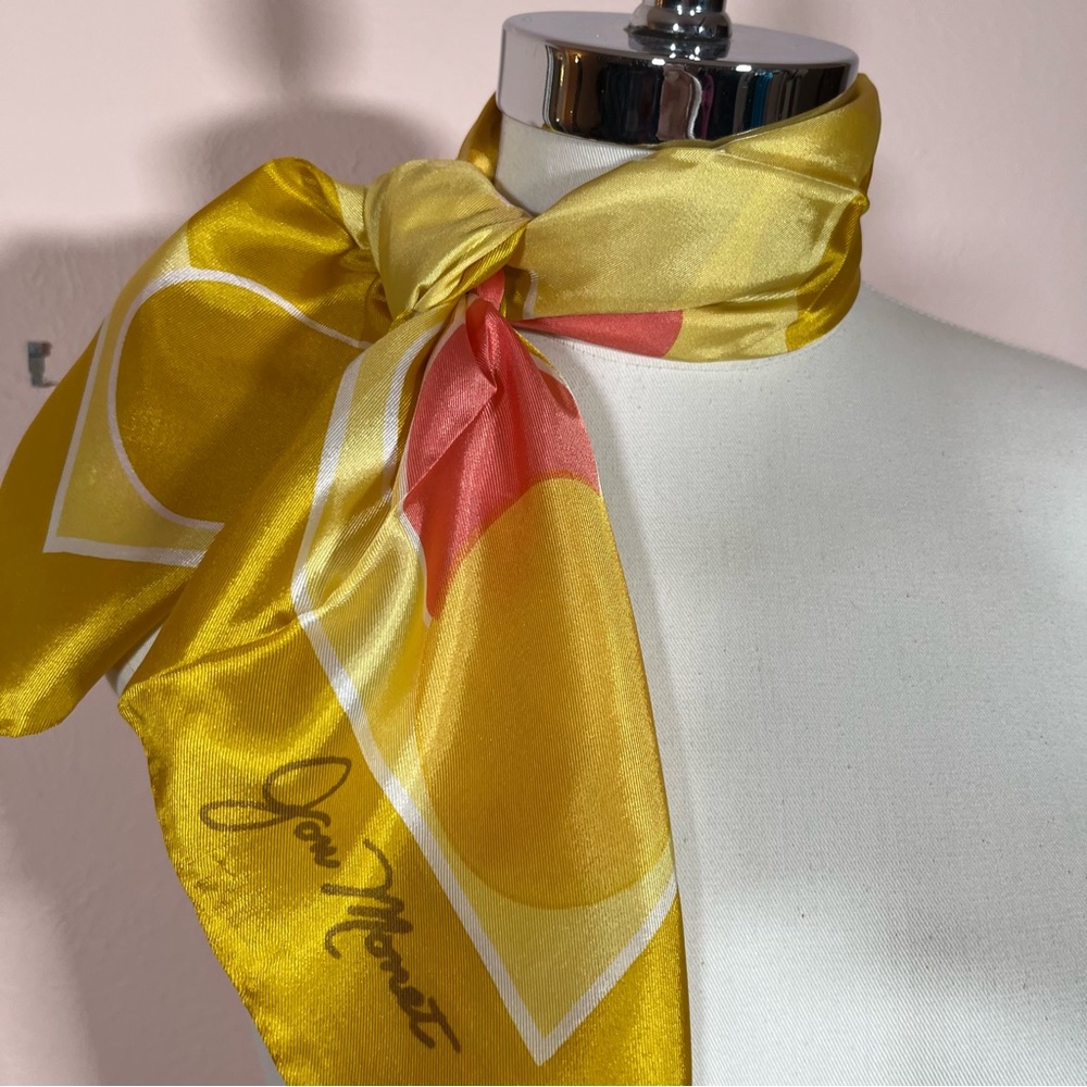 Jon Monet Vintage 1940 art deco polka dot Yellow pink mod Made in Italy Scarf - Picture 4 of 17